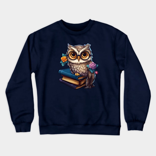 Owl with books studying floral Crewneck Sweatshirt by beangeerie